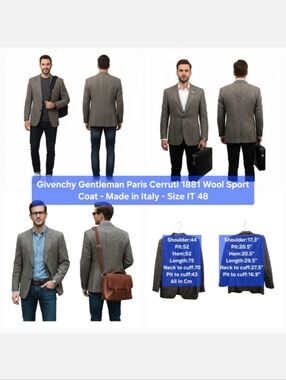 VTG Givenchy Gentleman Paris Cerruti 1881 Wool Sport Coat Size IT 48